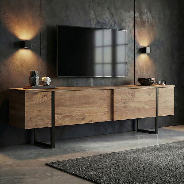HABITAT ET JARDIN - Meuble TV en bois "Onera" - 180 x 30 x 50 cm - Pin Atlantique / Noir - large