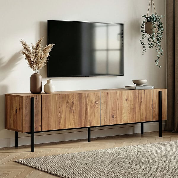 HABITAT ET JARDIN - Meuble TV en bois "Nexus" - 180 x 30 x 45 cm - Pin Atlantique / Noir - large