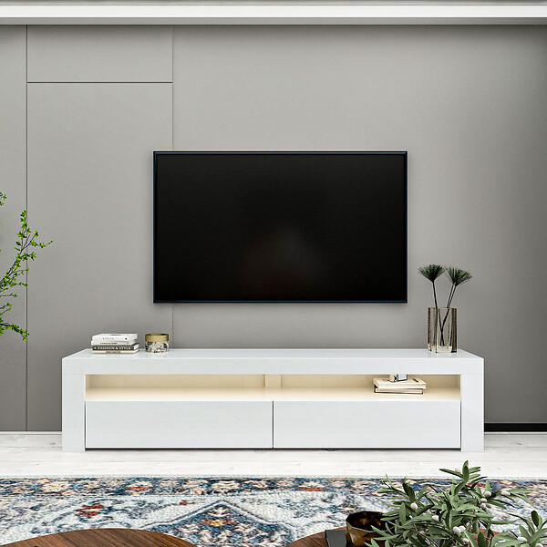 HABITAT ET JARDIN - Meuble TV en bois "Bati" - 150 x 36 x 46 cm - Blanc - large