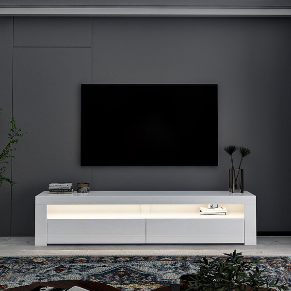 HABITAT ET JARDIN - Meuble TV en bois "Bati" - 150 x 36 x 46 cm - Blanc - large