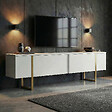 HABITAT ET JARDIN - Meuble TV en bois "Onera" - 180 x 30 x 50 cm - Blanc / Or - vignette
