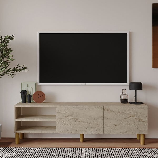 HABITAT ET JARDIN - Meuble TV en bois "River" - 150 x 31 x 48 cm - Travertin - large