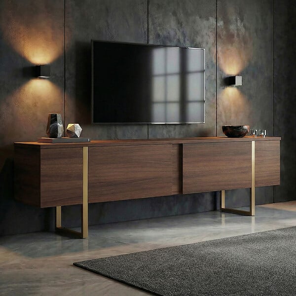 HABITAT ET JARDIN - Meuble TV en bois "Onera" - 180 x 30 x 50 cm - Noyer / Or - large