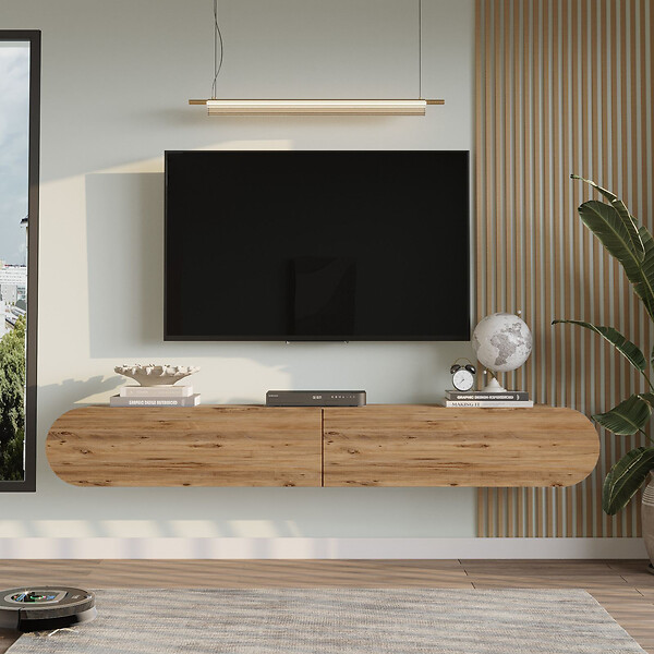 HABITAT ET JARDIN - Meuble TV en bois "LUM1" - 180 x 31 x 29 cm - Marron - large