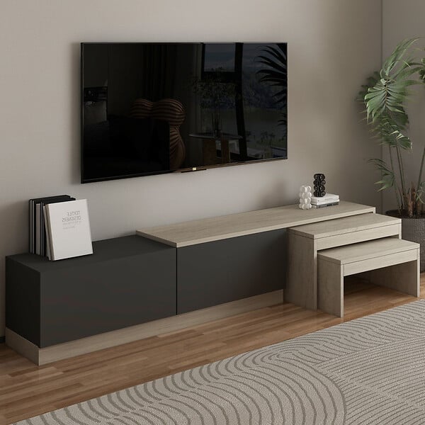 HABITAT ET JARDIN - Meuble TV en bois "Nest" - 180 x 30 x 36 cm - Gris anthracite - large