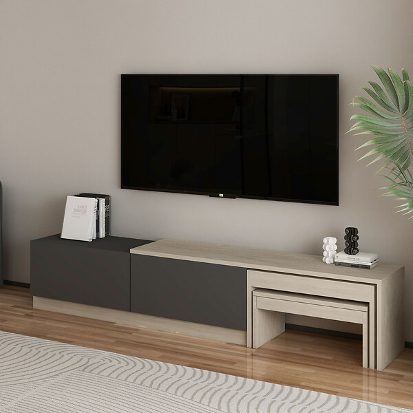 HABITAT ET JARDIN - Meuble TV en bois "Nest" - 180 x 30 x 36 cm - Gris anthracite - large
