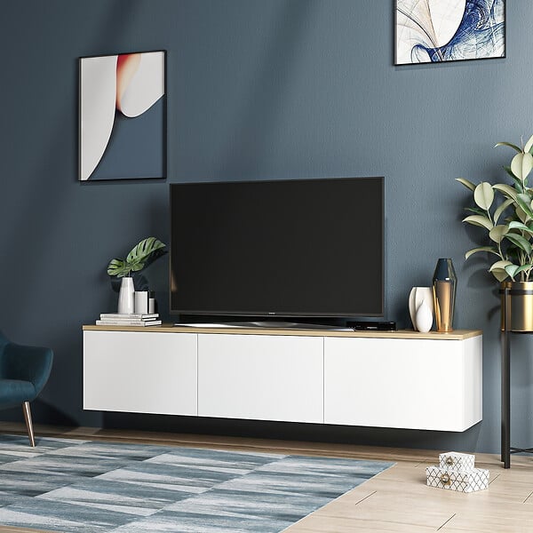 HABITAT ET JARDIN - Meuble TV en bois "Neon" - 160 x 32 x 35 cm - Chêne blanc - large