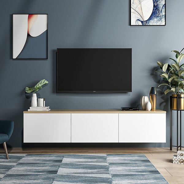 HABITAT ET JARDIN - Meuble TV en bois "Neon" - 160 x 32 x 35 cm - Chêne blanc - large