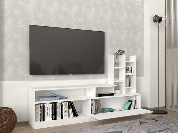 HABITAT ET JARDIN - Meuble TV en bois "Dolunay" - 164 x 25 x 91 cm - Blanc - large