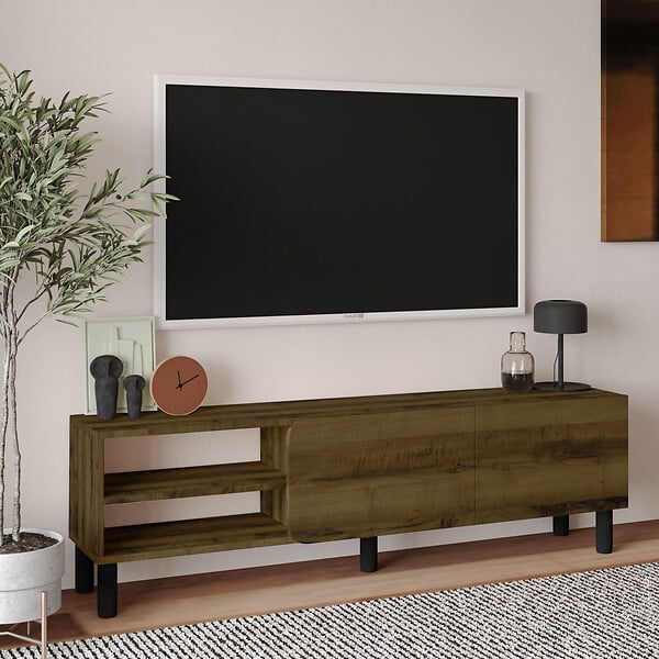 HABITAT ET JARDIN - Meuble TV en bois "River" - 150 x 31.4 x 48.2 cm - Noyer Antique - large