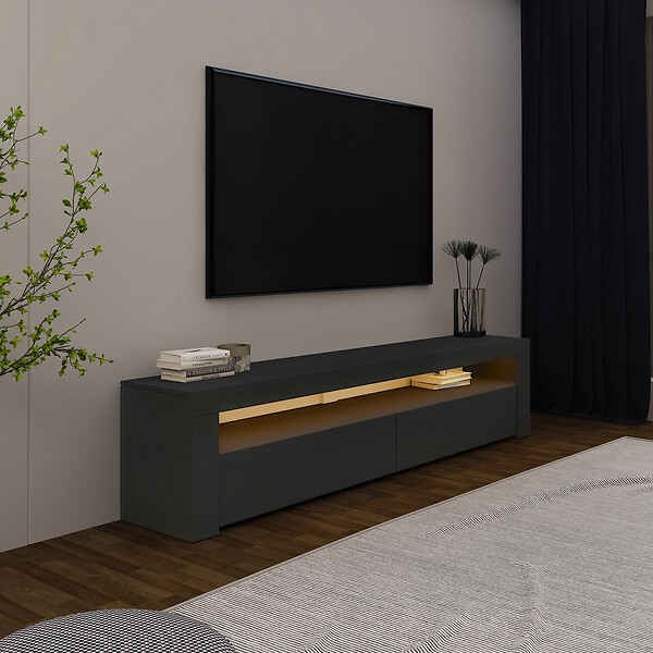 HABITAT ET JARDIN - Meuble TV en bois "Bati" - 150 x 36 x 46 cm - Gris anthracite - large