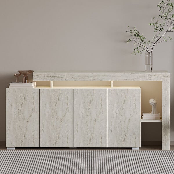 HABITAT ET JARDIN - Buffet en bois "Beliz" - 170 x 35 x 80 cm - Travertin - large