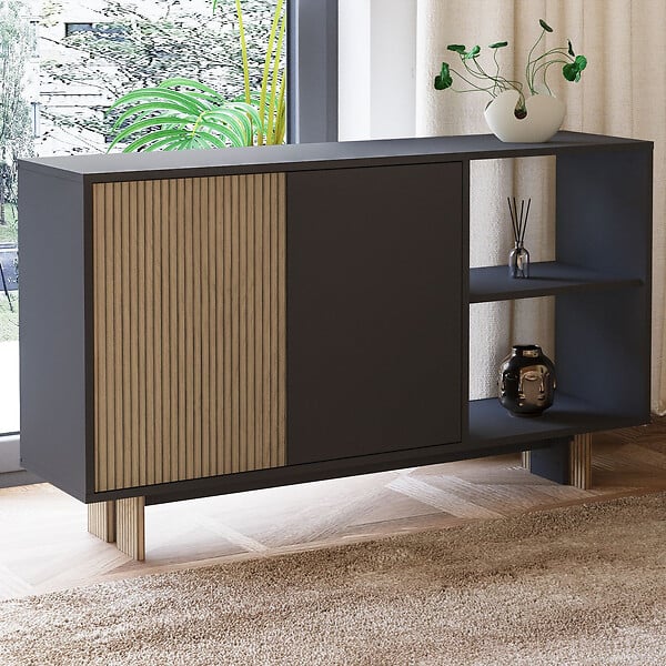 HABITAT ET JARDIN - Buffet en bois "Ravello" - 140 x 35 x 80 cm - Gris anthracite - large