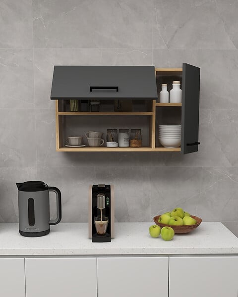 HABITAT ET JARDIN - Buffet en bois "Akasya" - 90 x 24 x 52 cm - Gris anthracite - large