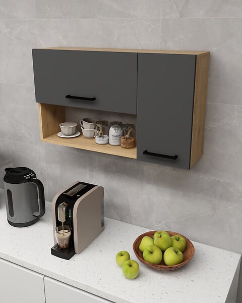 HABITAT ET JARDIN - Buffet en bois "Akasya" - 90 x 24 x 52 cm - Gris anthracite - large
