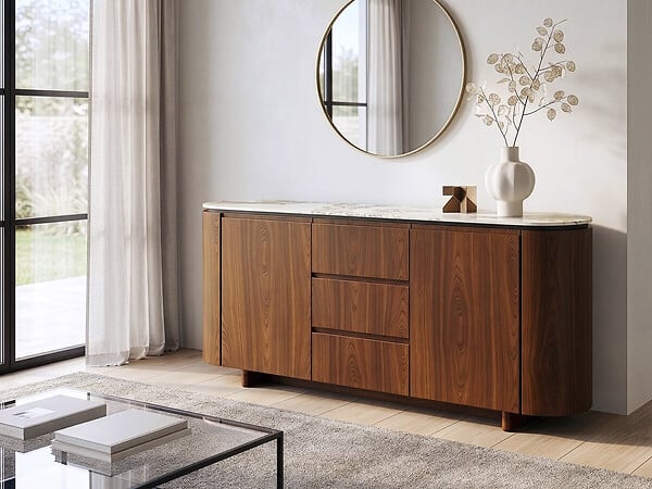 HABITAT ET JARDIN - Buffet en bois avec plateau en céramique "Stonea" - 180 x 40 x 85 cm - Marron - large