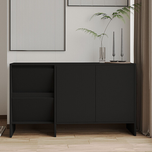 HABITAT ET JARDIN - Buffet en bois "Laris 130" - 130 x 44 x 82 cm - Noir - large