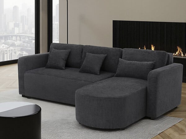 HABITAT ET JARDIN - Canapé d'angle convertible/réversible en tissu "Charles" - 3 places - Noir - large