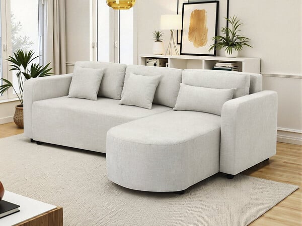 HABITAT ET JARDIN - Canapé d'angle convertible/réversible en tissu "Charles" - 3 places - Beige - large
