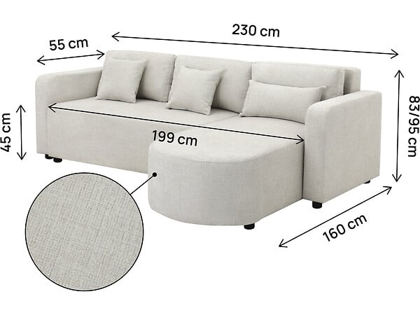 HABITAT ET JARDIN - Canapé d'angle convertible/réversible en tissu "Charles" - 3 places - Beige - large