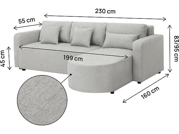 HABITAT ET JARDIN - Canapé d'angle convertible et reversible en tissu "Charles" - 3 places - Gris - large