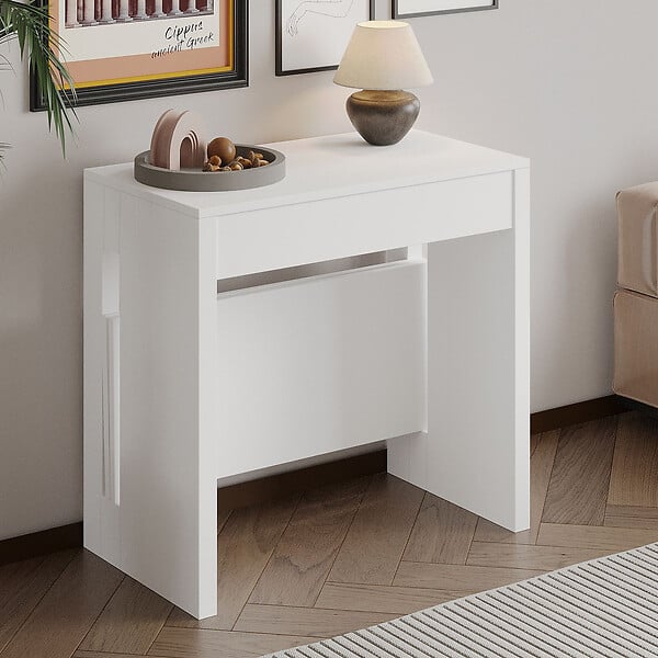 HABITAT ET JARDIN - Table repas extensible en bois "Nivo" - 80 x 44 x 76 cm - Blanc - large