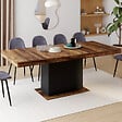 ID MARKET - Table à manger extensible rectangle EDEN 6-10 personnes plateau HAWKINS bois foncé et noir 160-200cm - vignette