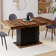ID MARKET - Table à manger extensible rectangle EDEN 6-10 personnes plateau HAWKINS bois foncé et noir 160-200cm - vignette
