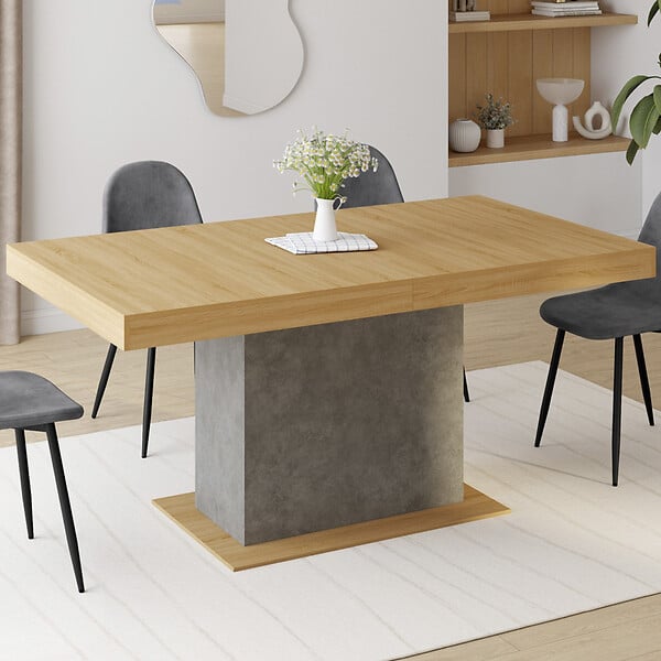 ID MARKET - Table à manger extensible rectangle EDEN 6-10 personnes bois et effet béton 160-200 cm - large