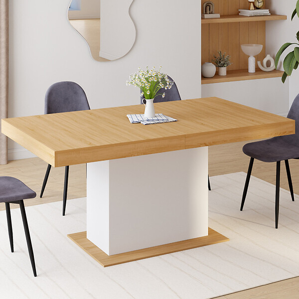 ID MARKET - Table à manger extensible rectangle EDEN 6-10 personnes bois et blanc 160-200 cm - large