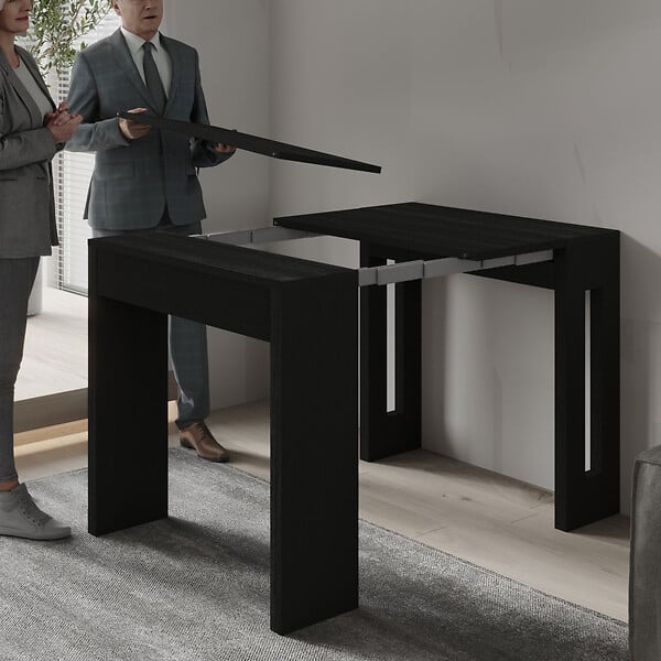 HABITAT ET JARDIN - Table repas extensible en bois "Nivo" - 80 x 44 x 76 cm - Noir - large