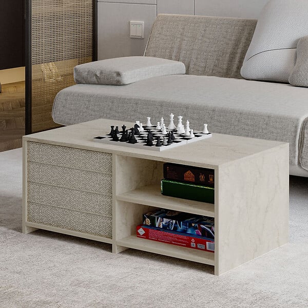 HABITAT ET JARDIN - Table basse en bois "Gord" - 90 x 45 x 44 cm - Travertin - large
