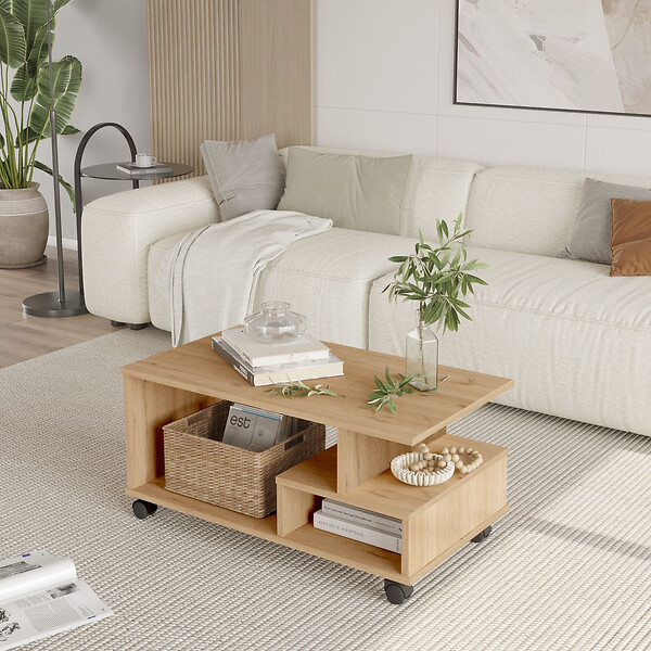 HABITAT ET JARDIN - Table basse en bois "MIN9" - 90 x 51 x 42 cm - Beige - large