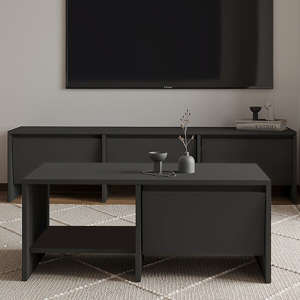 HABITAT ET JARDIN - Table basse en bois "Laris" - 90 x 45 x 35 cm - Gris anthracite - large