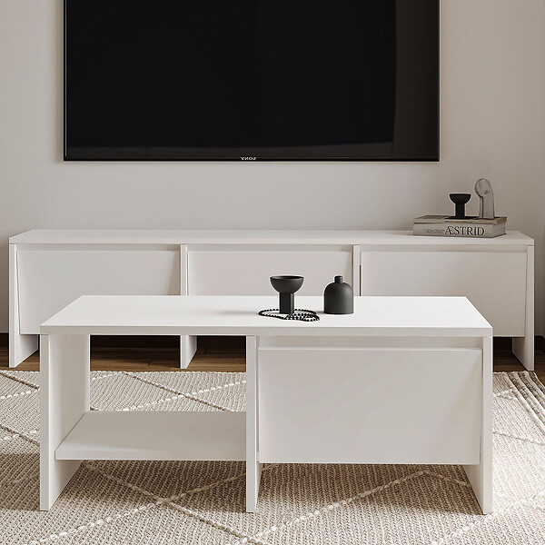 HABITAT ET JARDIN - Table basse en bois "Laris" - 90 x 45 x 35 cm - Blanc - large