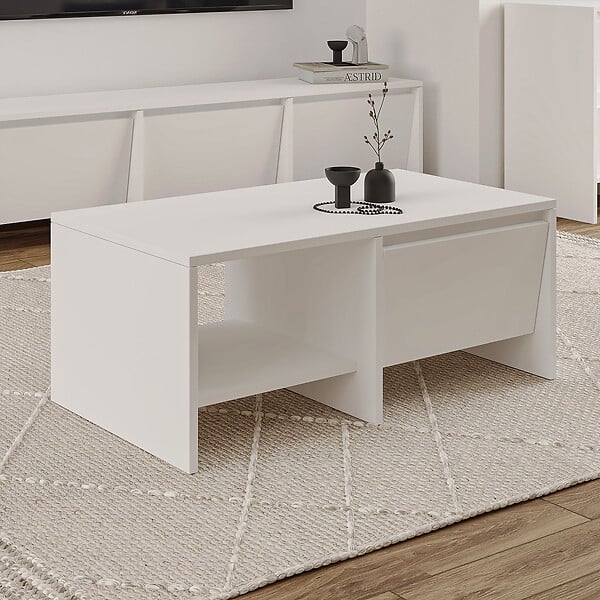 HABITAT ET JARDIN - Table basse en bois "Laris" - 90 x 45 x 35 cm - Blanc - large
