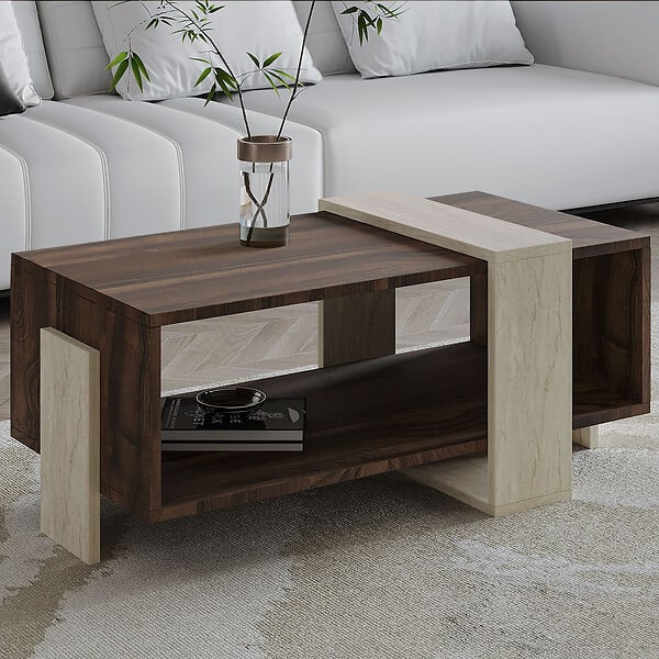 HABITAT ET JARDIN - Table basse en bois "Meleni" - 90 x 49 x 40 cm - Travertin - large
