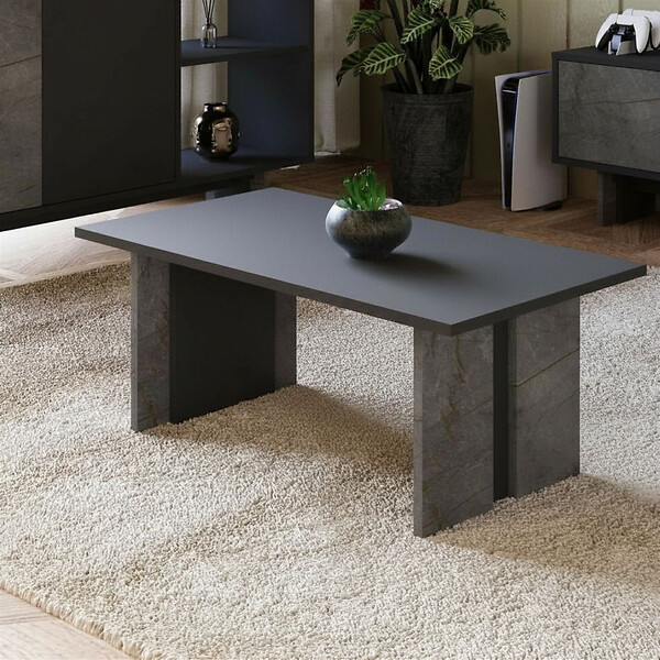 HABITAT ET JARDIN - Table basse en bois "Ravello" - 90 x 50 x 40 cm - Gris anthracite marbré - large