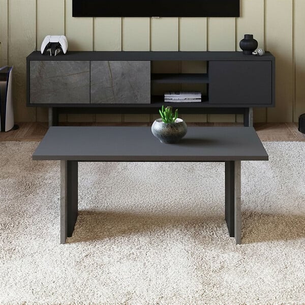 HABITAT ET JARDIN - Table basse en bois "Ravello" - 90 x 50 x 40 cm - Gris anthracite marbré - large