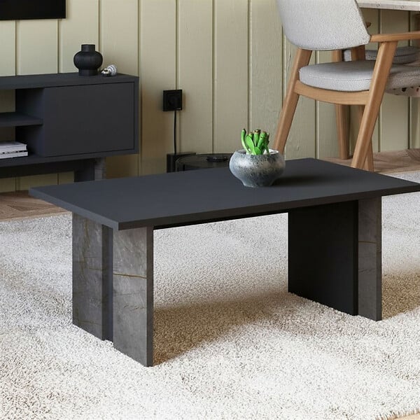 HABITAT ET JARDIN - Table basse en bois "Ravello" - 90 x 50 x 40 cm - Gris anthracite marbré - large