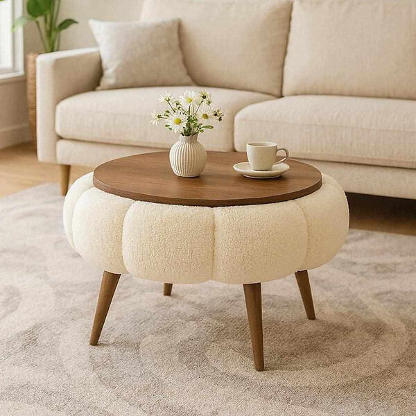HABITAT ET JARDIN - Table basse en bois "Papatya 60" - 60 x 60 x 44 cm - Crème - large