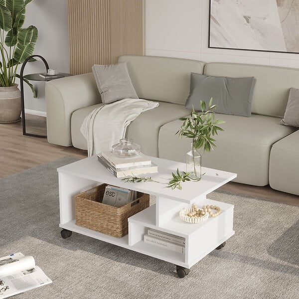 HABITAT ET JARDIN - Table basse en bois "MIN9" - 90 x 51 x 42 cm - Blanc - large