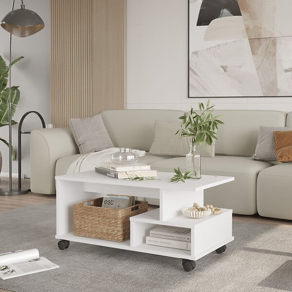 HABITAT ET JARDIN - Table basse en bois "MIN9" - 90 x 51 x 42 cm - Blanc - large