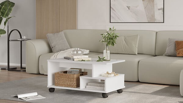 HABITAT ET JARDIN - Table basse en bois "MIN9" - 90 x 51 x 42 cm - Blanc - large