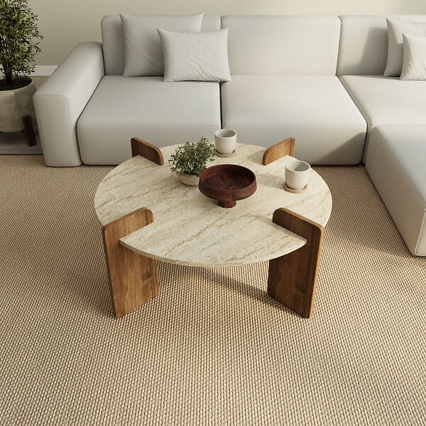 HABITAT ET JARDIN - Table basse en bois "Avoure" - 90 x 90 x 35 cm - Travertin - large