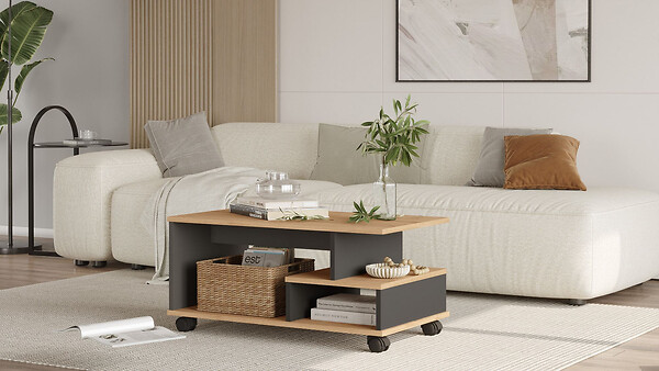 HABITAT ET JARDIN - Table basse en bois "MIN9" - 90 x 51 x 42 cm - Gris anthracite - large