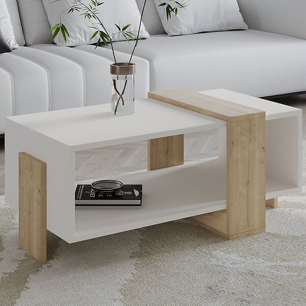 HABITAT ET JARDIN - Table basse en bois "Meleni" - 90 x 49 x 40 cm - Blanc - large