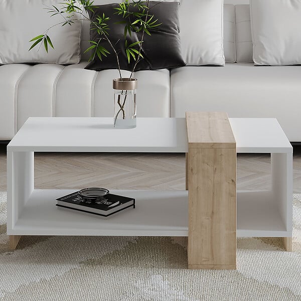 HABITAT ET JARDIN - Table basse en bois "Meleni" - 90 x 49 x 40 cm - Blanc - large