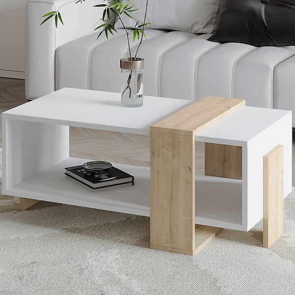 HABITAT ET JARDIN - Table basse en bois "Meleni" - 90 x 49 x 40 cm - Blanc - large