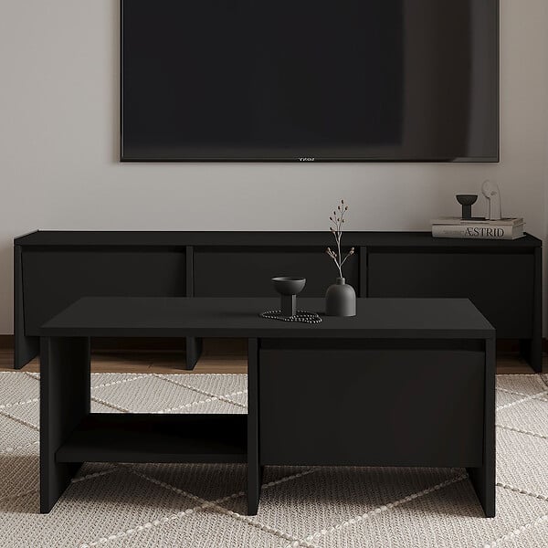 HABITAT ET JARDIN - Table basse en bois "Laris" - 90 x 45 x 35 cm - Noir - large